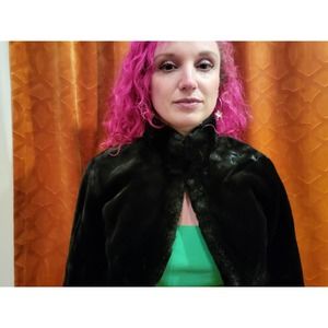 90s Vintage Black Faux Fur Bolero Shrug